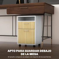 HOMCOM Cajonera de Oficina Móvil con Cajón y Armario con Ruedas Soporte de Impresora para Estudio 40x35x60 cm Blanco y Natural(m-5)