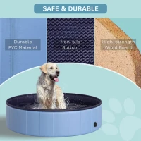 PawHut Dog Paddling Pool, Foldable Dog Pool, Leakproof & Hard Plastic, Portable Pet Bathtub with Non-Slip Base & Drainage Hole, for Indoors, Outdoors, Garden, Patio, 120 x 30 cm, Blue(m-7)