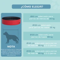 PawHut Piscina Plegable para Perros Gatos Ø120x30 cm Bañera Portátil para Mascotas PVC Antideslizante Múltiples Usos para Interiores y Exteriores Rojo(m-9)