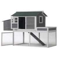 PawHut Chicken Coop with Run Backyard Hen Cage Wooden Chicken House Poultry Coops Cages with Plant Box Nesting Box 160 x 80 x 110cm(m-8)