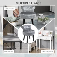 HOMCOM Dressing Table Stool with Rubber Wood Legs, Ice Velvet Vanity Stool for Living Room Bedroom, Grey(m-6)