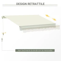 Outsunny Tenda da Sole Avvolgibile a Caduta con Manovella, in Alluminio e Poliestere, 3x2.5m, Bianco(m-8)