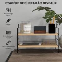 HOMCOM Organisateur de bureau, étagère de rangement à 2 niveaux, 42l x 16,5P x 24,5H cm, étagère en bois structure métal noir(m-4)