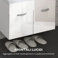 kleankin Mobile Bagno Sospeso con Lavabo, Armadietto a 2 Ante con Cerniere Ammortizzate, 61x40x50cm, Bianco Lucido(m-6)