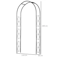 Outsunny Arco de Jardín de Metal para Rosas y Plantas Trepadoras Arco de Soporte para Plantas y Decoraciones 114x30x230 cm Negro(m-3)