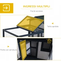 PawHut Conigliera da Esterno in Legno di Abete con Casetta e Area per Movimento, 151x78x84.5 cm, Verde e Bianco(m-5)