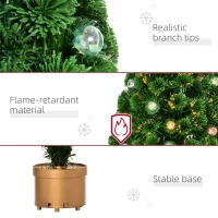 HOMCOM 4FT Prelit Artificial Christmas Tree with Fibre Optics, Baubles Decoration, Golden Pot for Holiday, Home - Green(m-7)