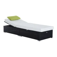 HOMCOM Bain de Soleil transat chaise longue jardin Grand Confort 195L x 68l x 31H cm Dossier inclinable Multi-Positions Aluminium Matelas épaisseur 10 cm crème résine tressée 4 Fils Noir(m-10)