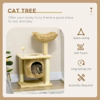 PawHut Cat Tree for Indoor Cats with Scratching Posts, Cat House, Bed, Toy Ball, Beige(m-4)