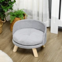PawHut Divano per Gatti e Cani Rotondo in Peluche e Legno con Cuscino Extra, Ø40.5x33 cm, Grigio(m-7)