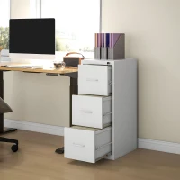 HOMCOM Three-Drawer Modern Steel Filing Cabinet - Cream(m-6)