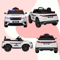 AIYAPLAY Coche Eléctrico Infantil de Policía con Batería 12V Mando a Distancia Faros Bocina Sirena Música Blanco(m-9)