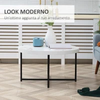 HOMCOM Tavolino da Caffè Rotondo con Piano Effetto Marmo in MDF e Gambe in Metallo, Φ80x45 cm, Bianco(m-4)