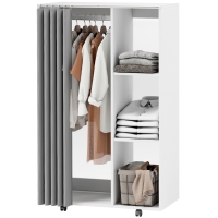 HOMCOM Armoire penderie vêtement dressing mobile 4 roulettes avec tringle à vêtements et étagères ouvertes, blanc