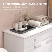 HOMCOM Armoire de salle de bain, meuble de rangement, avec paniers à linge pliables 2 tiroirs, 78L x 40l x 90,5H cm, blanc(m-6)