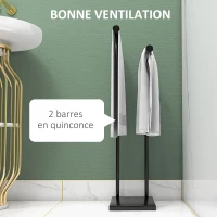 HOMCOM Porte-serviettes sur pied en acier avec 2 barres support pour serviette 35,5l x 20P x 78H cm - noir(m-4)