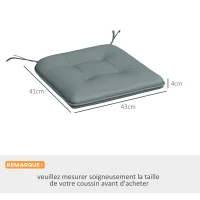 Outsunny Lot de 4 Coussins de chaise de jardin capitonné Rembourrage 4 cm Tissu Polyester dim. 43L x 41l cm Gris(m-3)