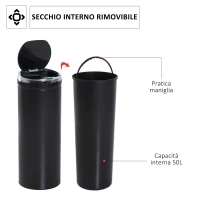 HOMCOM Pattumiera Automatica con Sensore a Infrarossi e Capacità 50L, Acciaio Inox e Plastica, Nero, 30.5x30.5x81.5cm(m-4)
