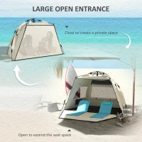 Outsunny Three-Man UPF15+ Beach Tent, with Extended Floor - Green(m-5)
