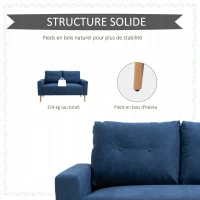 HOMCOM Canapé 2 Places Design scandinave dim. 145L x 76l x 88H cm Pieds Bois Massif Tissu Bleu(m-7)