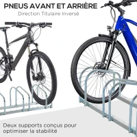 HOMCOM Râtelier pour 4 vélos 100 x 33 x 27 cm Fixations au Sol Acier Galvanisé Argent(m-6)