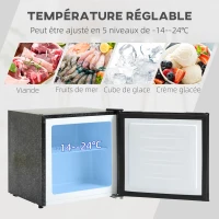 HOMCOM Mini congélateur Température Réglable de -14 à -24°C Compact 35L - étagère Amovible - Porte réversible Classe E - 47 x 44,2 x 48,8 cm - Noir(m-4)