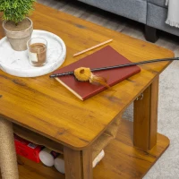 PawHut Mesa de Centro Hamaca para Gatos con 2 Postes Rascadores de Yute y Estante Inferior de Almacenaje 79x59x45,5 cm Marrón(m-7)