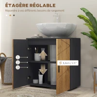 kleankin Meuble sous vasque lavabo meuble de salle de bain 2 portes avec étagère 60 x 30 x 60 cm gris anthracite et aspect bois(m-5)