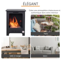 HOMCOM Cheminée bioéthanol sur Pieds brûleur 0,9 L, 3h de durée de combustion Style néo-rétro poêle dim. 40L x 30l x 50H cm Couverture 20-25 m² Noir(m-6)