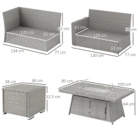 Outsunny Seven-Piece Firepit Table Rattan Sofa Set - Grey(m-3)