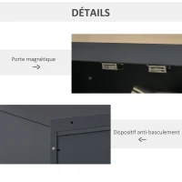 HOMCOM Armoire de bureau à 3 niveaux, meuble de rangement bureau métallique avec 2 portes et étagères réglables, armoire à dossiers pour le bureau à domicile, le garage, gris(m-6)