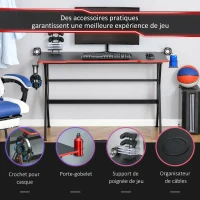 HOMCOM Bureau gaming racing bureau gamer bureau informatique bracket supports casque enceintes porte-gobelet métal plateau MDF texture carbone rouge noir(m-7)