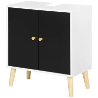 kleankin Modern Bathroom Sink Cabinet, Under Sink Storage Cabinet, with Adjustable Shelf and Solid Wood Legs, Black and White(m-11)