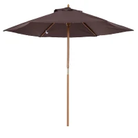 Outsunny Ombrellone da Giardino 2.5x2.3 m a 6 Stecche con Manovella, in Legno e Poliestere, Marrone(m-10)