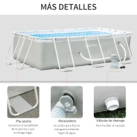 Outsunny Piscina Desmontable Tubular 340x215x80 cm Piscina Rectangular de Exterior con Depuradora de Cartucho 4.000 L/H Mangueras Longitud 100 cm y Marco de Acero 4200 L Gris(m-7)