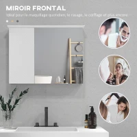 HOMCOM Armoire murale salle de bain armoire de toilette avec miroir étagères réglables et 2 portes - 65l x 15P x 49H cm blanc(m-4)