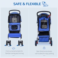PawHut Dog Stroller with Rain Cover for Small Miniature Dogs, Folding Pet Pram with Cup Holder, Storage Basket, Reflective Strips, Blue(m-5)