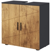 kleankin Meuble sous vasque lavabo meuble de salle de bain 2 portes avec étagère 60 x 30 x 60 cm gris anthracite et aspect bois