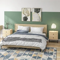 HOMCOM Bedside Table Nightstand Two-Drawer Bedroom Storage Unit Zig Zag Design with Black Metal Handles, Set of 2, Natural(m-7)