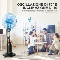HOMCOM Ventilatore Nebulizzatore 90W a 4 Ruote con Serbatoio 2.8L e 4 Velocità, in Metallo, PE e ABS, 44.5x38.5x120 cm(m-6)