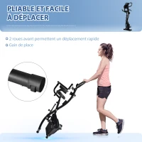 HOMCOM Vélo d'appartement pliable, vélo d'exercice, home traîner pour adultes, 8 niveaux de résistance magnétique, capteurs pouls main, écran LCD multifonction, selle réglable, acier, noir(m-7)
