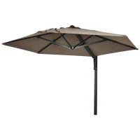 Outsunny 2.5m Wall Mounted Parasol, Hand to Push Outdoor Patio Umbrella with 180 Degree Rotatable Canopy for Porch, Deck, Garden, 250 cm, Khaki(m-11)