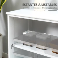 HOMCOM Aparador de Cocina Moderno Mueble Auxiliar con 2 Puertas Corredizas de Vidrio y Estante Ajustable 107x33x62,5 cm Blanco(m-7)