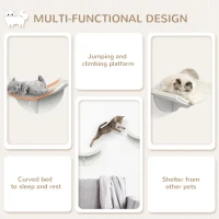PawHut Wood Cat Shelves, Wall-Mounted Cat Shelter, Curved Kitten Bed Perch Climber Furniture 41 x 28 x 21cm White(m-7)