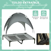 PawHut Cama Elevada para Mascotas Portátil con Toldo Extraíble Tela Transpirable al Aire Libre para Interior y Exterior 92x76x90 cm Gris(m-6)