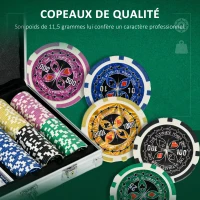 SPORTNOW Mallette de Poker Coffret de Poker Complet, verrouillable, avec 300 jetons 2 Jeux de Cartes 3 boutons 1 Tapis en Feutre(m-5)