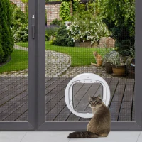 PawHut Chatière pour chien et chat porte magnétique chatiere pour moustiquaire grillé en PC 4 voies d'accès avec verrouillage résistante rigide panneau de fermeture inclus 44 x 4 x 44 blanc(m-8)