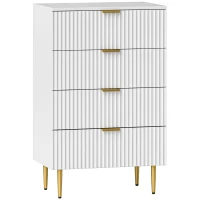 HOMCOM Commode 4 tiroirs commode chambre meuble de rangement moderne avec poignées et pieds dorés, dim. 60 x 40 x 96 cm, blanc(m-11)