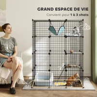 PawHut Cage pour chat d'intérieur parc pour chat en acier à 4 niveaux DIY avec 5 portes hamac 1-3 chats 105 x 70 x 140 cm noir(m-4)
