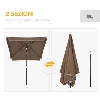 Outsunny Ombrellone 2x2 m da Esterno con Tettuccio Quadrato, Regolabile e Portatile, in Metallo e Poliestere, Caffè(m-5)